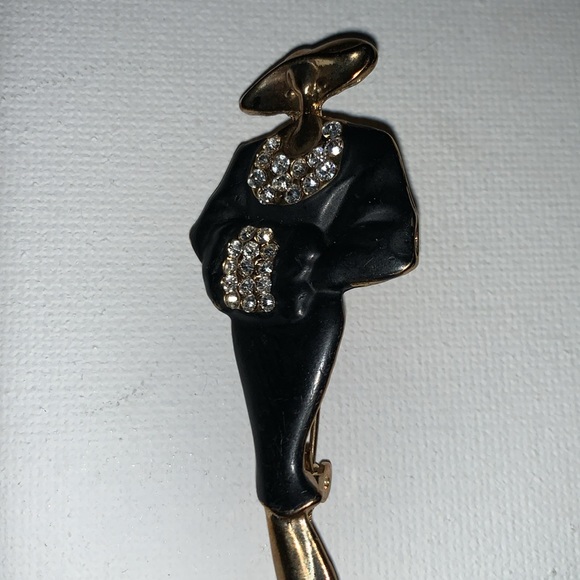 Art Deco Style Posh Lady Pin Brooch in Black Enamel and gold-tone - Picture 7 of 7